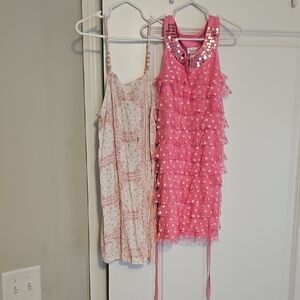 Pink Sequin Layered Dress and White Patterned Dress